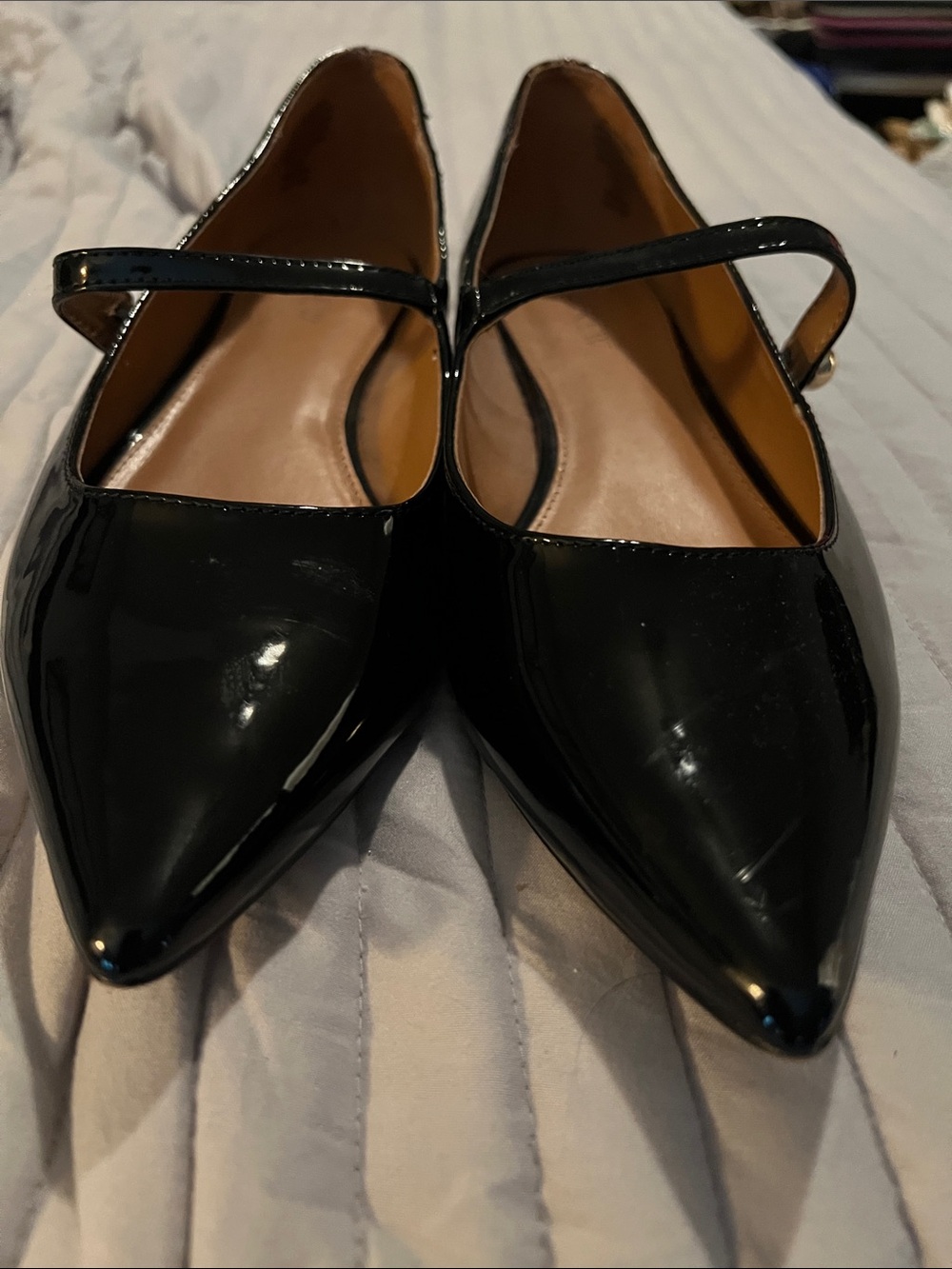 Black Patent Pointed Mary Jane Flats 9.5